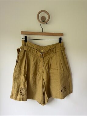 Rebecca Taylor Olive High-Waist Linen-Blend Shorts with Belt